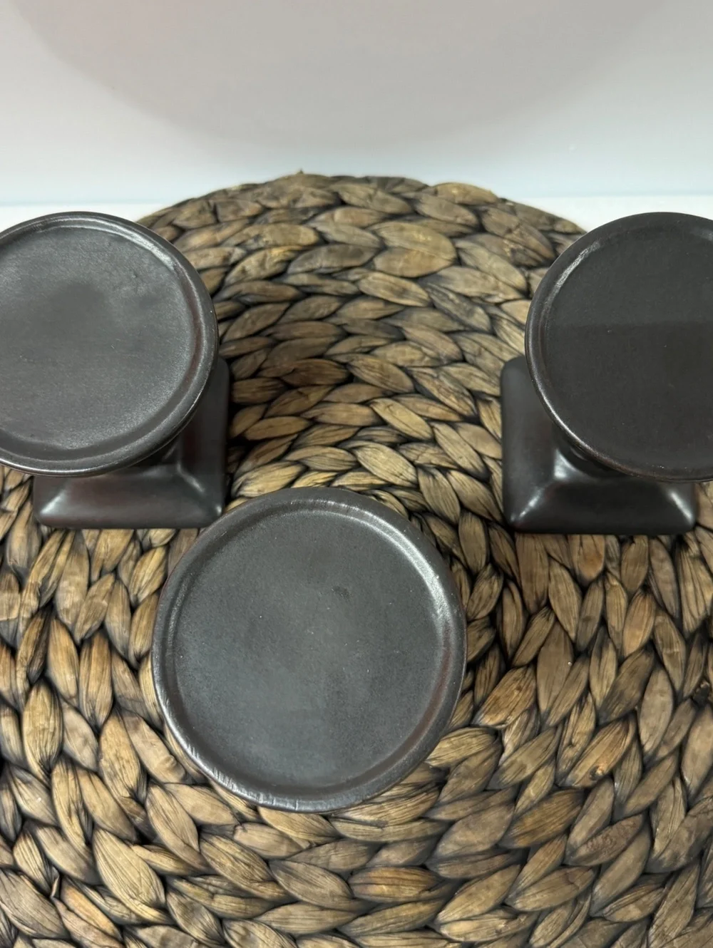 Set of 3 Black Decorative Candle Holders with Sculpted Design